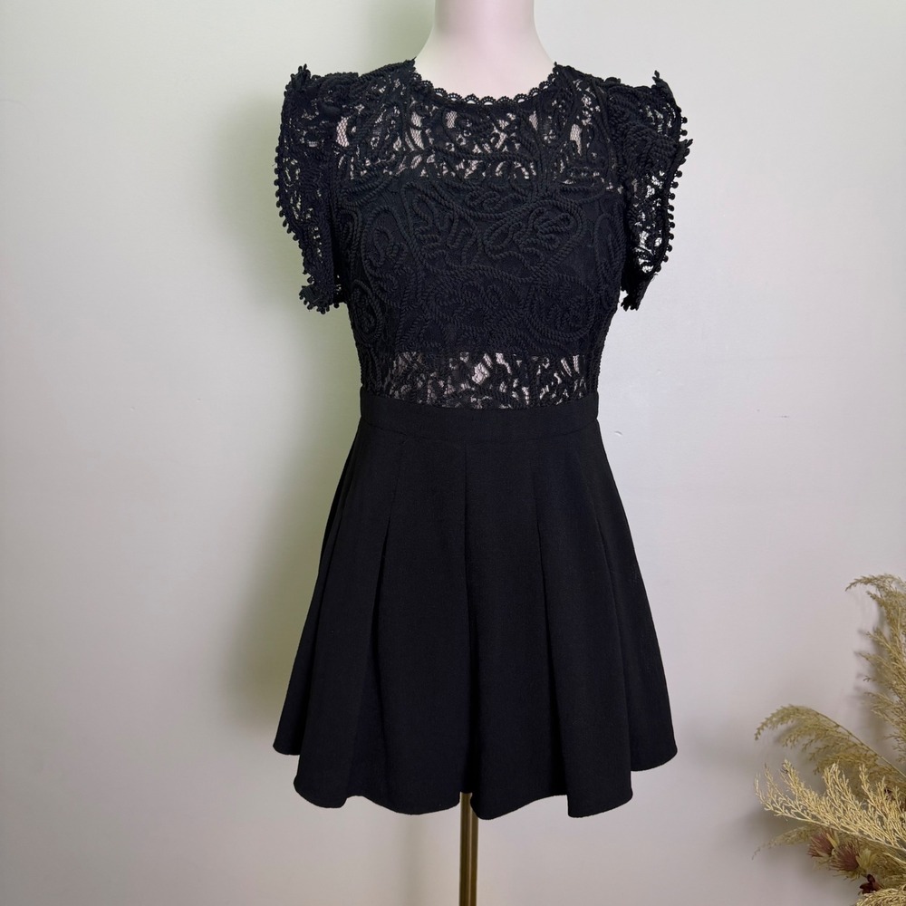 The Clothing Company M Black Crochet Lace Flutter Sleeve Romper